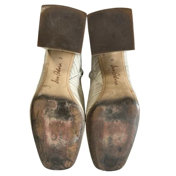 Sam Edelman Daruby Croc Ivory Block Heel Square Toe Boots Side Zip 9.5M - Picture 11 of 12